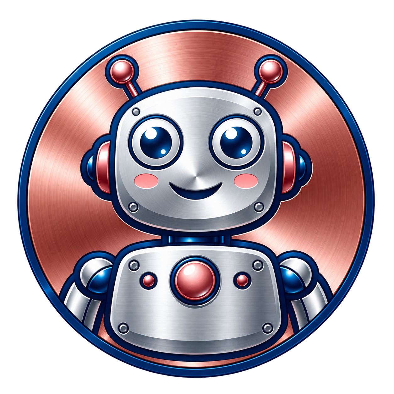 Equity Buddy robot with rose-gold badge